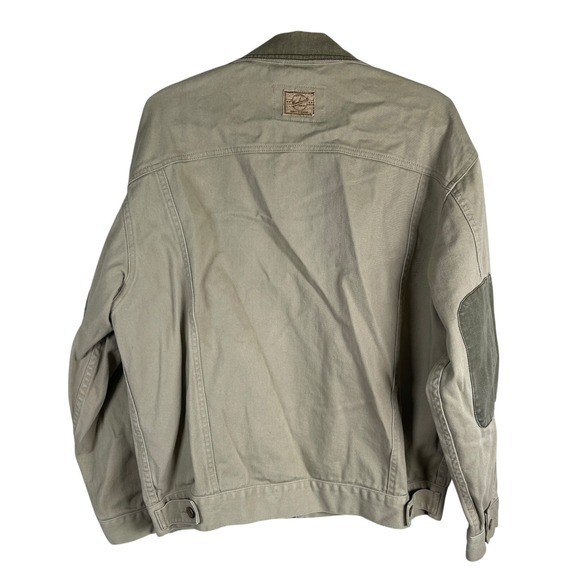 Vintage‎ Woolrich Mens Jean Jacket Medium Beige Button Up Padded Elbows Cotton - Picture 3 of 7